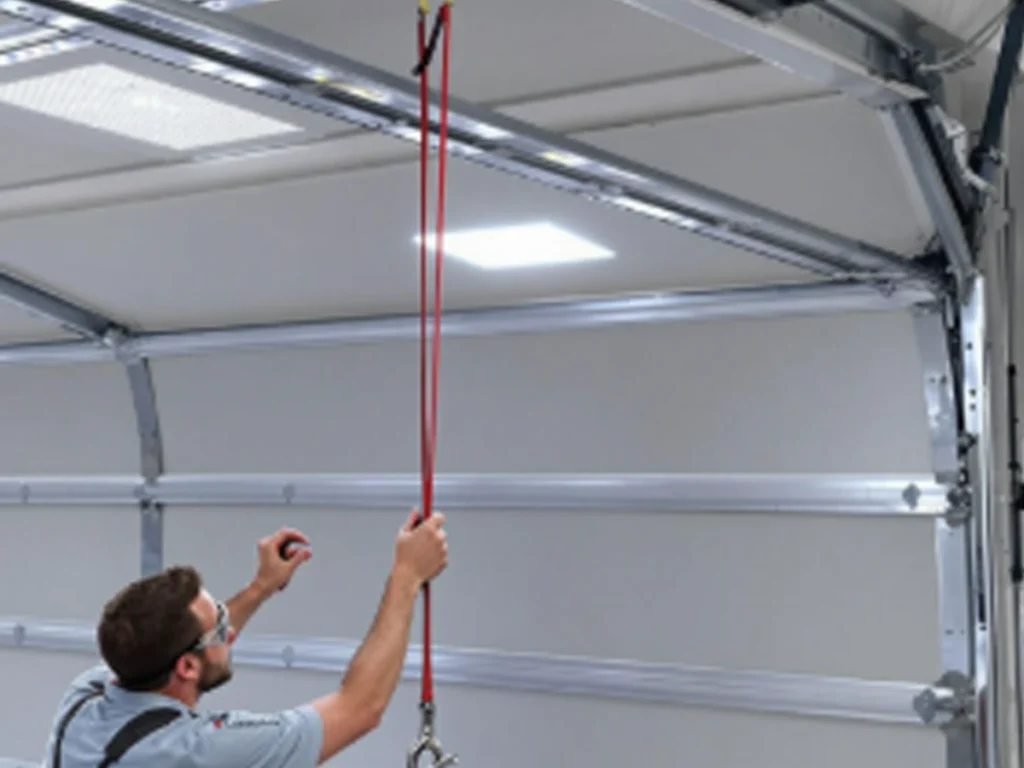 Residential garage door repair Franklin technician checks springs, rollers, and safety sensors at a home