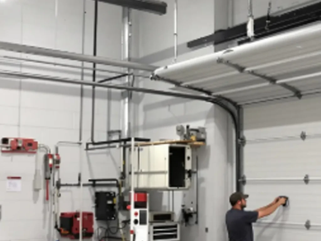 technician performing commercial garage door services in Franklin Tennessee warehouse