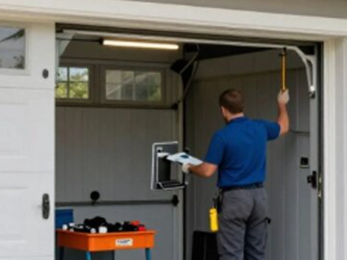 Residential garage door repair company inspecting an off track garage door in Franklin