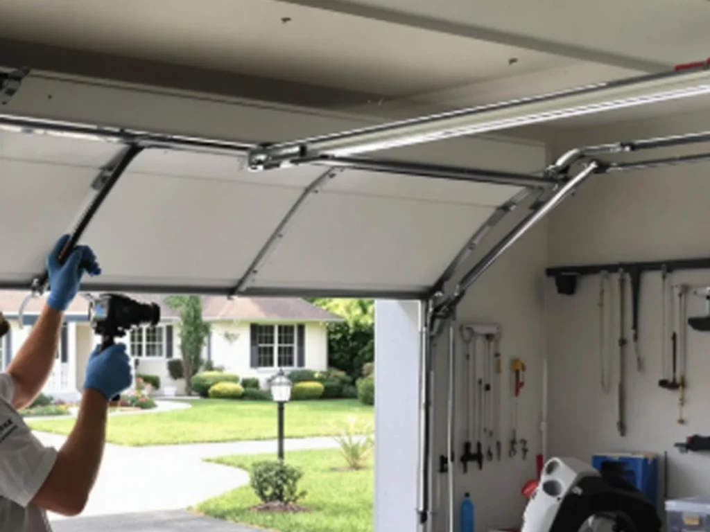 Garage Door Parts Franklin technician checking opener sensors springs rollers and tracks