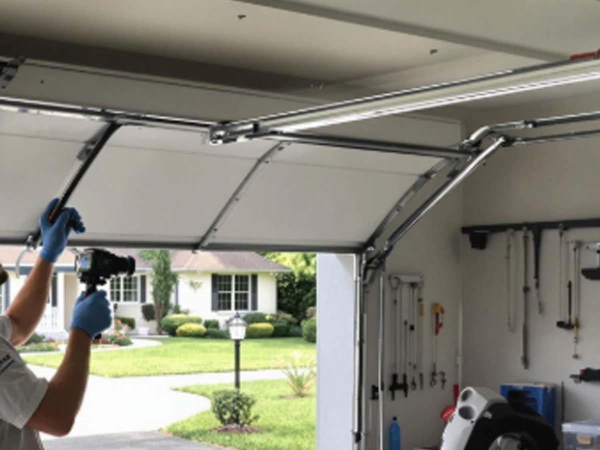 Garage Door Parts Franklin technician checking opener sensors springs rollers and tracks