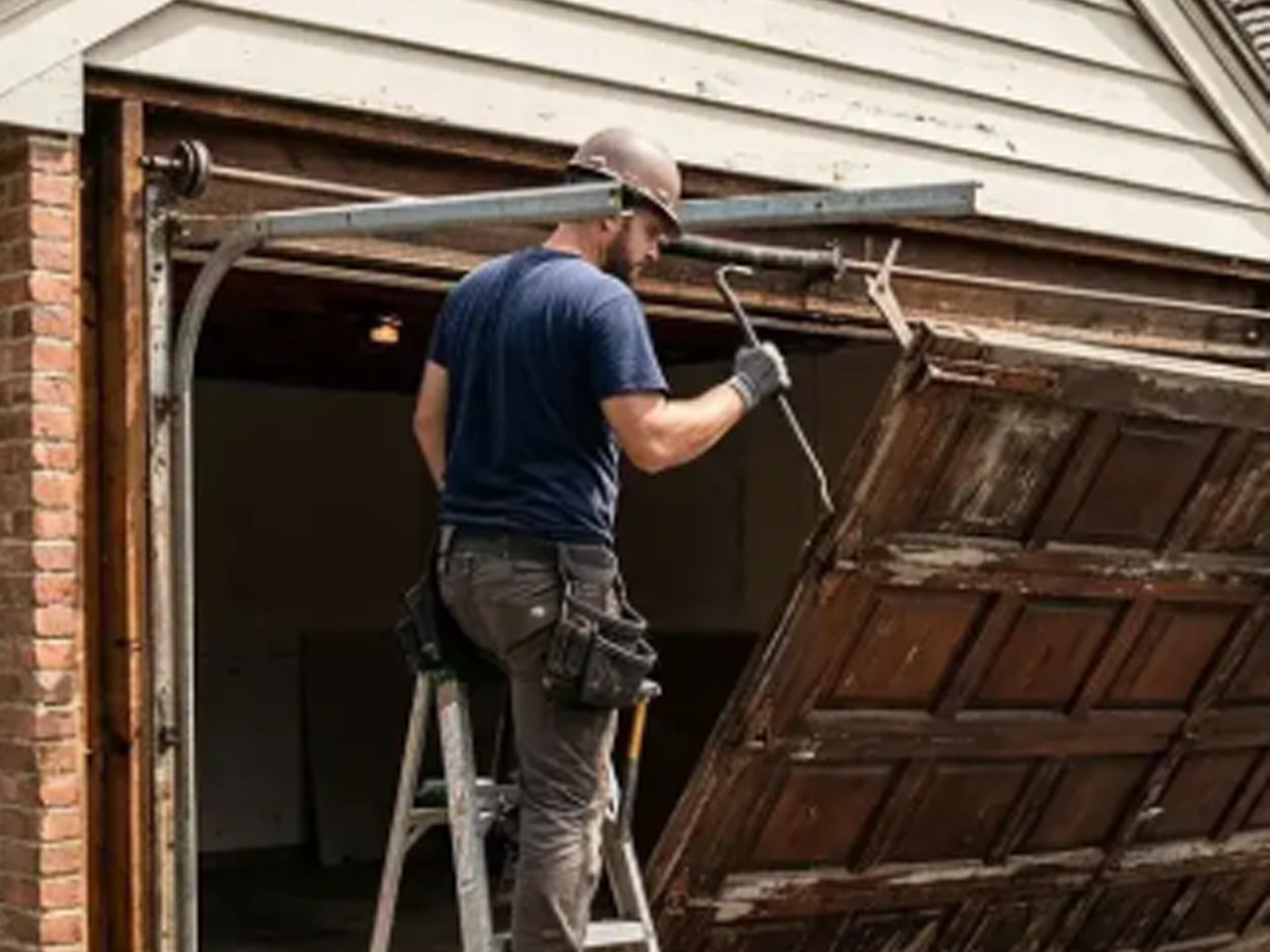 Garage Door Repair Franklin TN technician using modern equipment to inspect a garage door