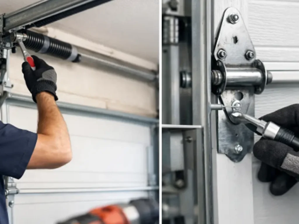 Garage door maintenance inspection of springs, cables, rollers, and hardware in Franklin