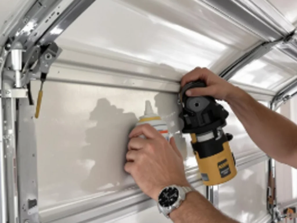 Garage door weatherproofing maintenance in Franklin with bottom seals, side seals, and weather stripping being inspected